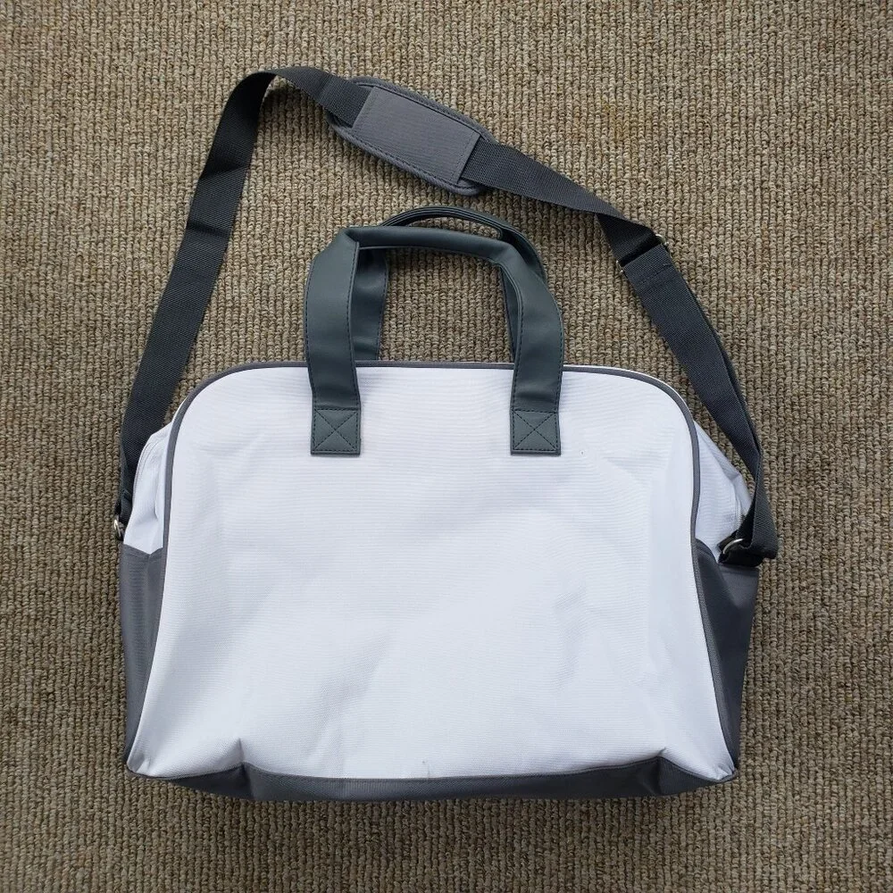 LACOSTE PARFUM L12-12 WHITE GRAY SPORT DUFFEL GYM WEEKEND LARGE BAG